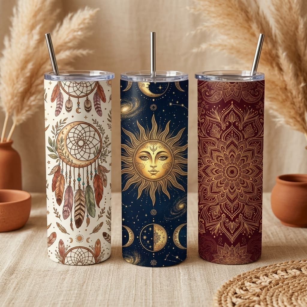 Boho Earth Tone Tumbler Wraps โ 10 Designs