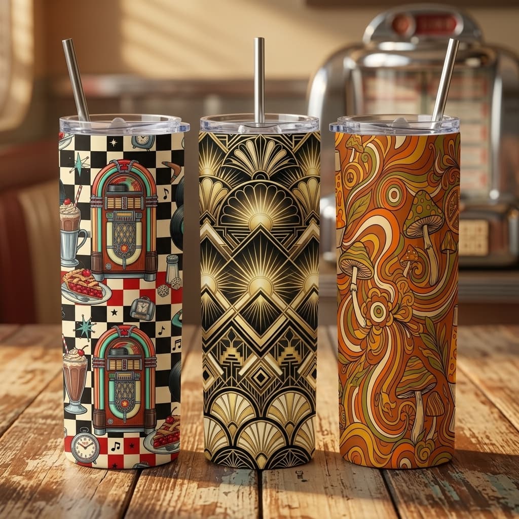 Vintage Retro Tumbler Wraps โ 10 Designs